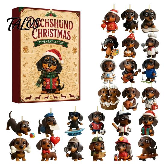 Christmas Tree Hanging Ornaments 2026 Advent Calendar Dachshund Ornament Set, Countdown Decor with 24 Holiday Party Mini Dog Figures, 2D Acrylic