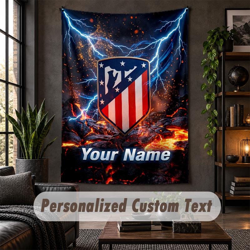 Tapiserie de perete Imprimeu Atletico Madrid Text cu Nume Personalizat Agățătoare de perete Decor pentru casă