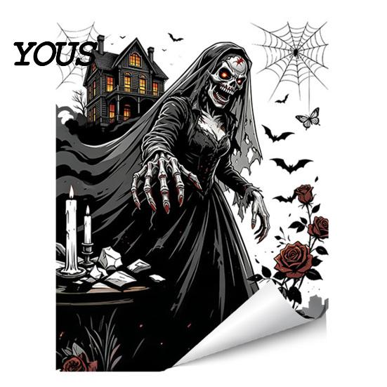 Easy Peel Window Graphics Halloween Spooky Bat Static Clings, Ghost House Glass Stickers, Adhesive-Free Beautification Sets Waterproof Decals for Bar