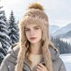 Fluffy Knit Trapper Hat Women Winter Warm Ear Flap Beanie with Pom Pom Soft Furry Ski Cap