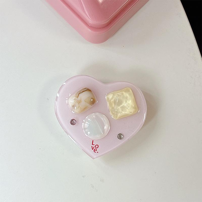 

Solid Color Heart Rhinestone Phone Case with Magnetic Holder and Desktop Support