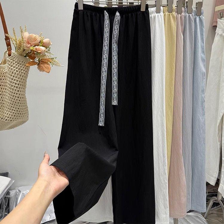 

Dopamine Lace Drawstring Wide-Leg Pants - Women s 2026 Spring/Summer Collection: Elastic Waist Drape Casual/Formal Style M (40-50 kg)