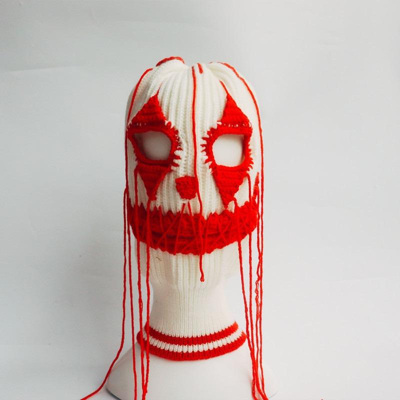 Funny Grimace Hat Handknitted Wool Hood Bloody Clown Pullover Mask Stage Party Tricky Costume