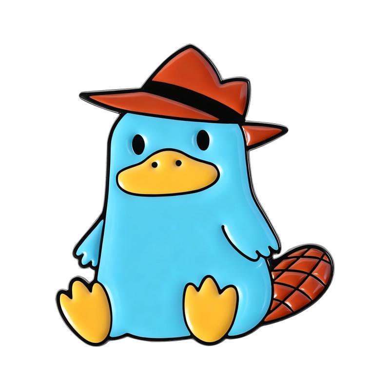 

Cowboy Platypus Enamel Pins Cartoon Blue Duck Brooches Lapel Badges Funny TV Series Animal Jewelry Gift for Kids Friends
