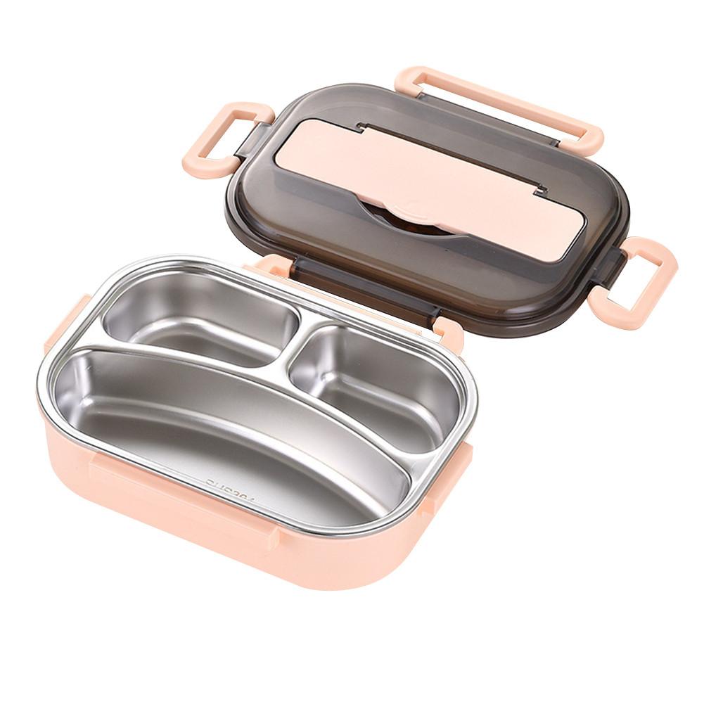 

1000ml Bento Lunch Box Leak-proof 304 Stainless Steel Lunch Containers Utensil Set With Chopsticks Spoon 3 grid pink#0