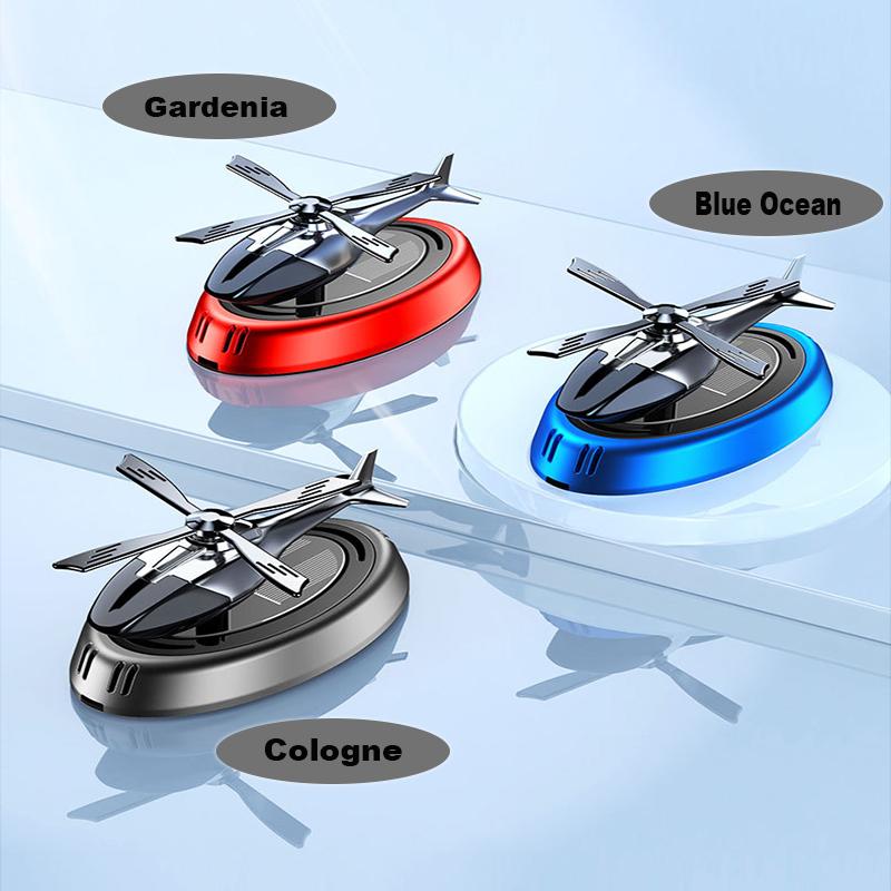 Car Air Freshener Helicopter Solar Rotating Aroma Diffuser Alloy Perfume Bottle Holder Ornament Auto Interior Decor Accessories