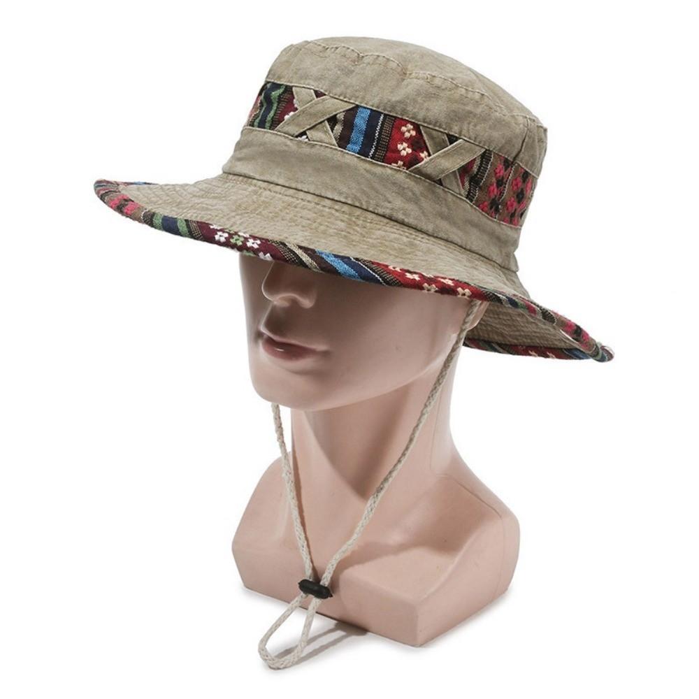 

New Ethnic Style Fisherman s Hat Adjustable Retro Hiking Cap Washed and Distressed Style Fashion Sun Cap хакі