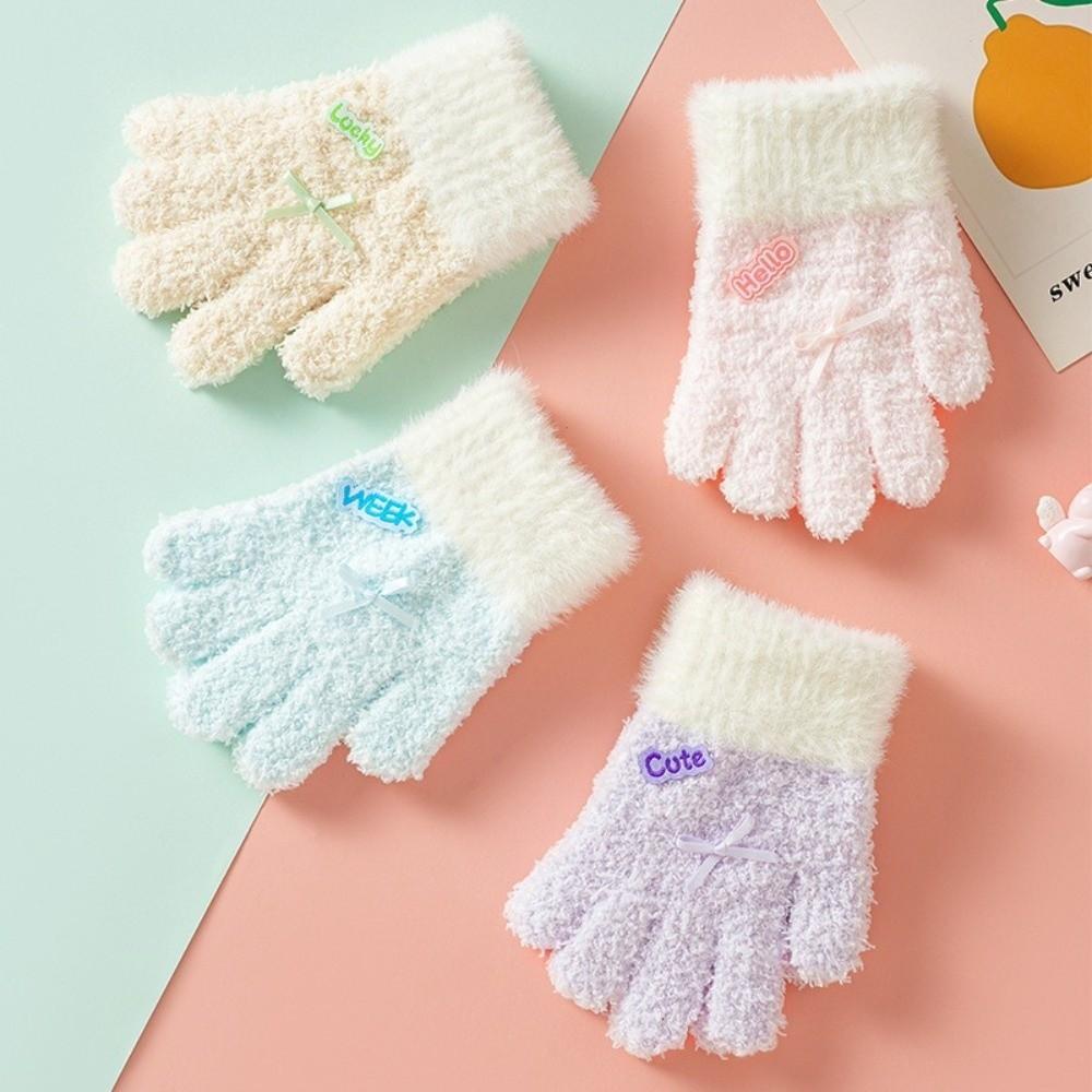 Soft Kids Winter Gloves Warm Cuffs Full Finger Mittens Gifts Children's Knit Gloves for Girls