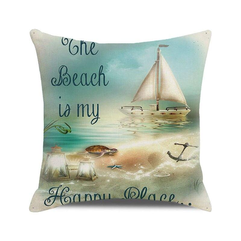 45x45 Cm Starfish Beach Chair Sailboat Slippers Print Pillowcase Upholstery Pillowcase Nautical Style Cushion Cover