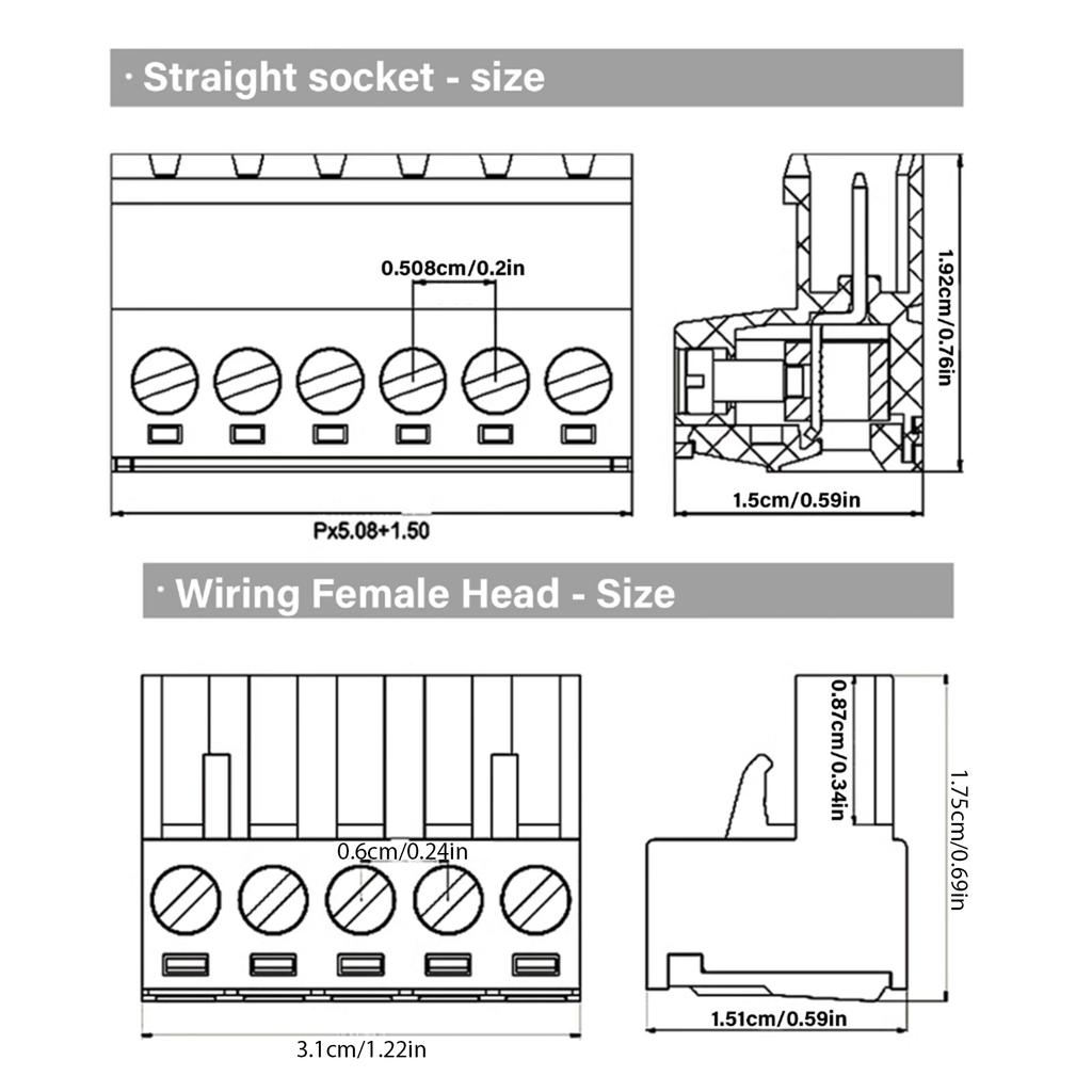 10Set 5.08mm Pluggable PCB Screw Terminal Block Connector 2/4/6/8P Pluggable Male and Female Connector Screw Terminal
