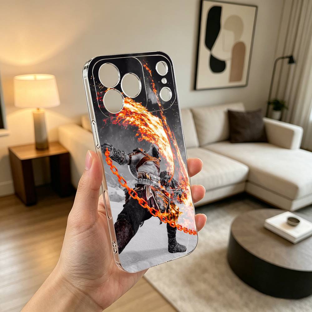 God of war Battle Karatos GAME Phone Case Transparent Silicone Soft For iPhone 17 16 15 14 13 12 11 Mini Pro Max Plus