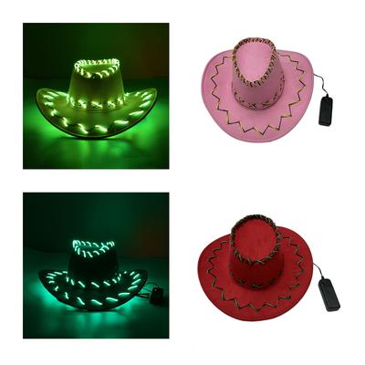 LED-Zylinderhut Western-Cowgirl-Hut Breiter Rand Leuchtender Hut Mode-Fedora Musikfestival Partyhut Neuheit Cosplay Kopfschmuck