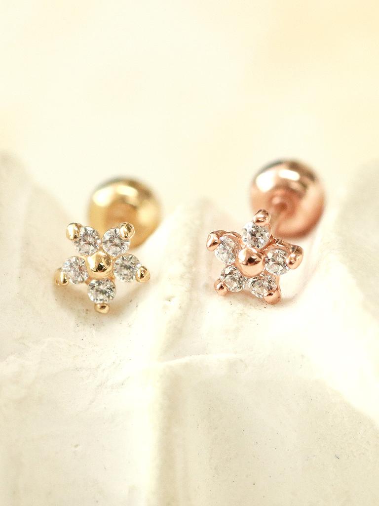 Minimalpiercing 14K Mini Me Cubic Flower Piercing Earrings