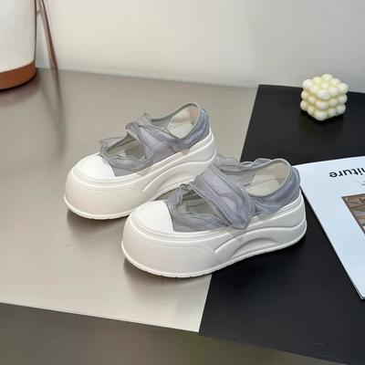 Small 6cm Mesh Muffin Shoes Women's 2025 Summer Thick Sole Heightening Lace Velcro Mary Jane Shoes