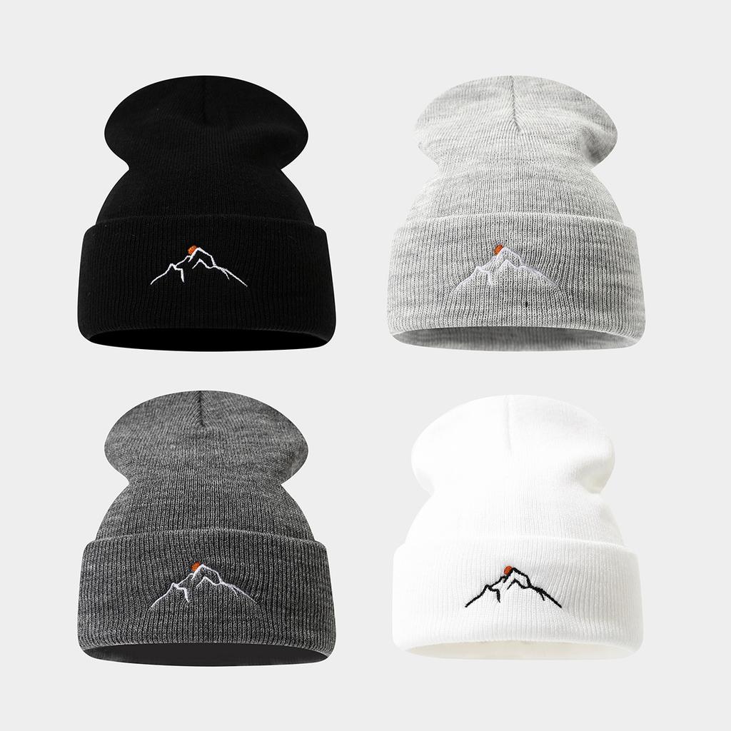 Hot Sale Sunset Mountains Embroidered Knitted Hat Winter New Men's and Women's Outdoor Leisure Sports Warm Stacking Hat