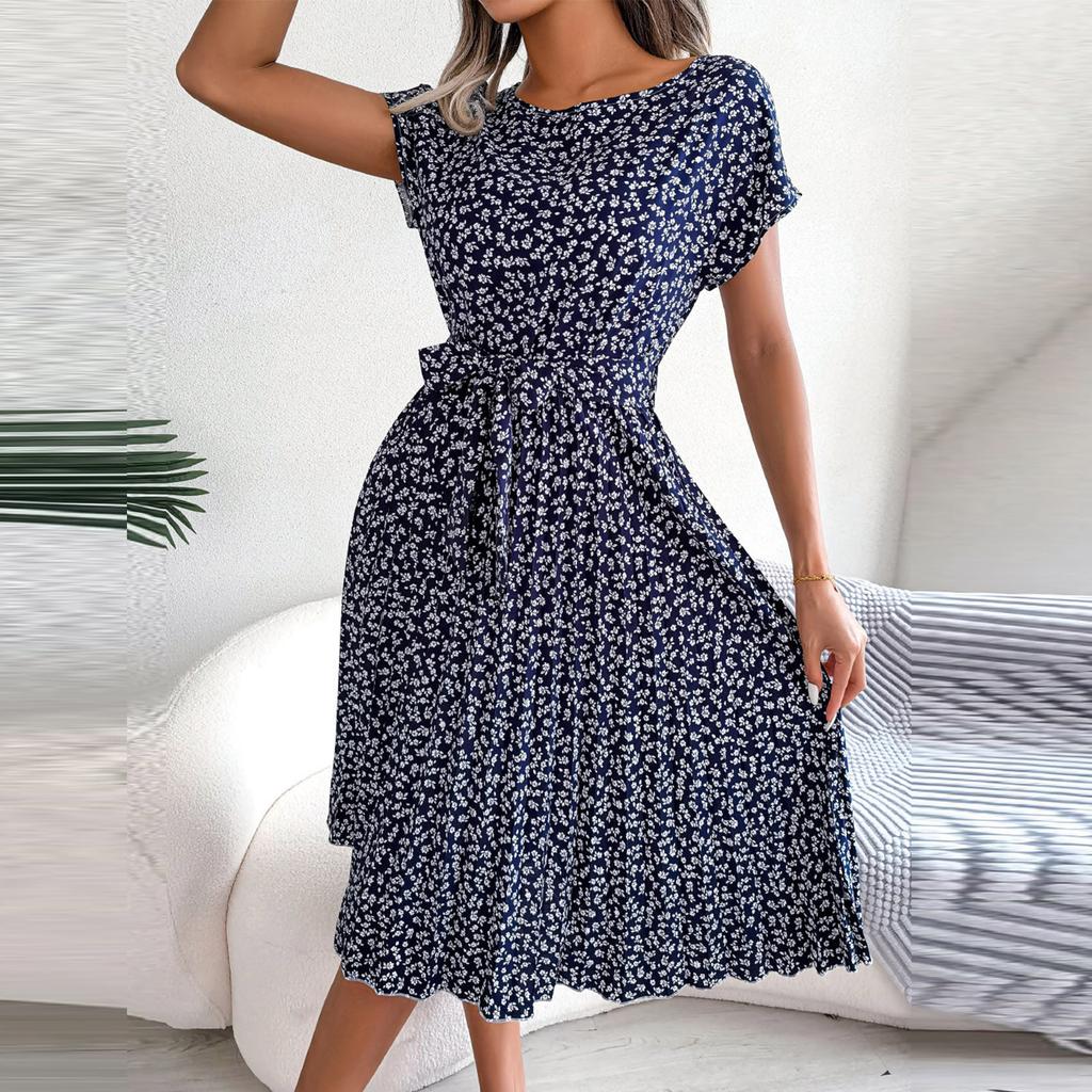 Fashion Women's Summer Round Neck Casual Fashion Printed Pullover  Dress