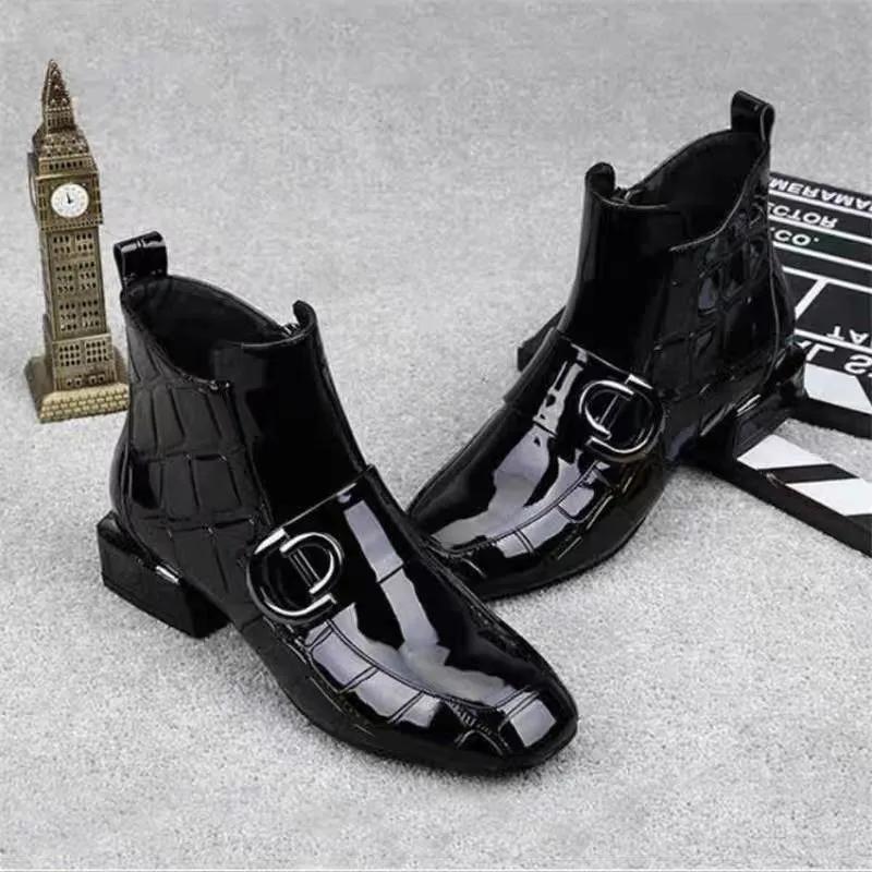 Autumn women's new short Boots Versatile British style anti slip footwear Chelsea Fashion boots Ladies square toe leather shoes