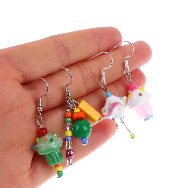 Asymmetric Handmade Geometric Candy Beads Ins Drop Earrings Women Dopamine Colorful Metal Earrings Gift