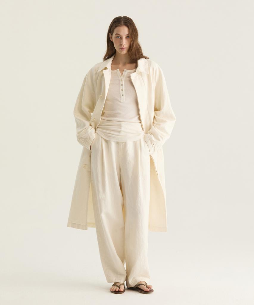 Oteumilkape [Unisex] Dyed Tapered Elastic Waist Pants - Ivory