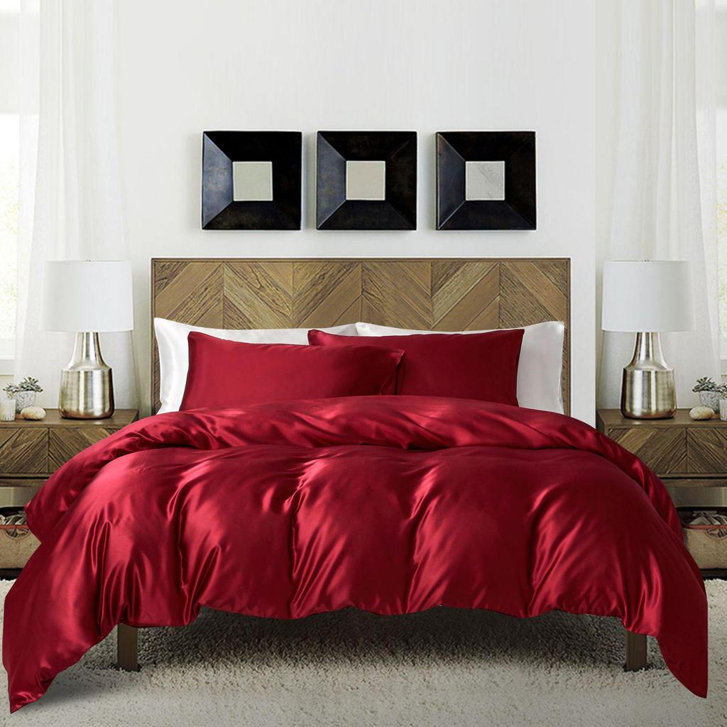 Satin Silk 3-Piece Bedding Set: Duvet Cover, Pillowcase, Pillow Core Cover