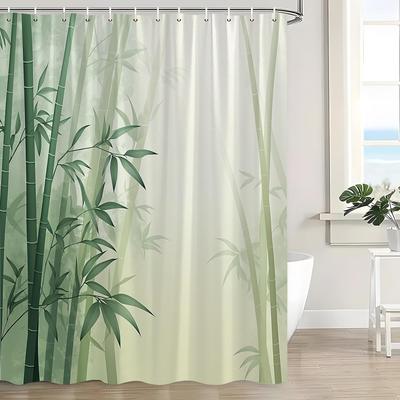 Bambus Duschvorhang Aquarell Grüne Bambuspflanze Rustikale Natur Spa Wald Baum Japanische Asiatische Kunst Malerisch Frischer Frühling