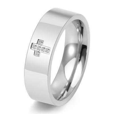 Minimalist Smooth Cross Ring with Sparkling Diamonds Titanium Steel Casual Unisex Hand Jewelry