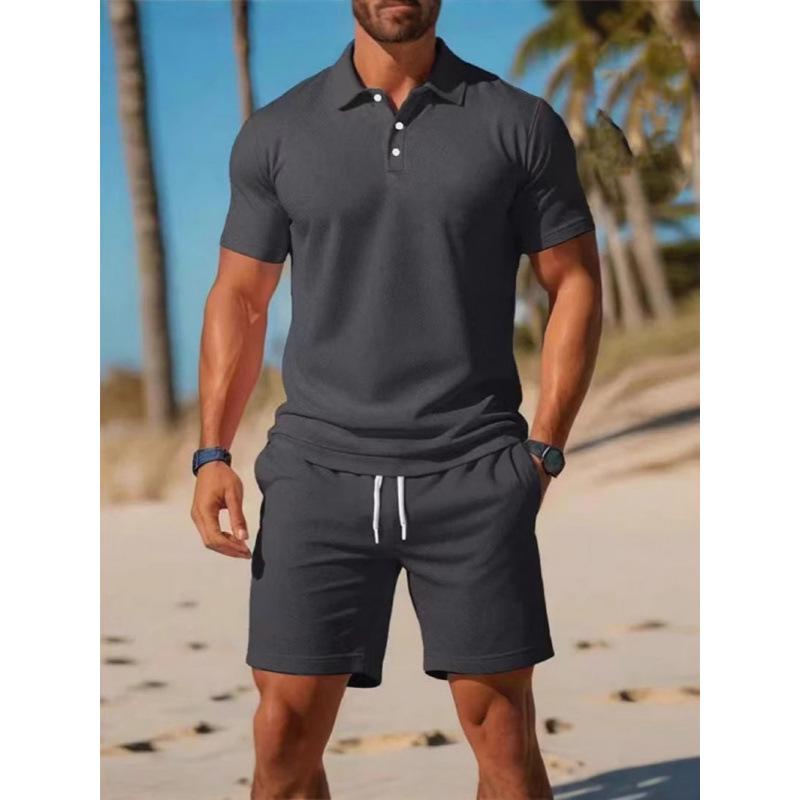 2025 Men's Slim Fit Summer Sports Short Sleeve Polo Shirt & Shorts Set