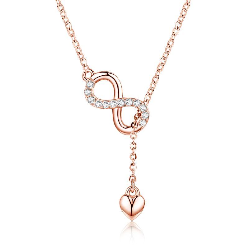 WOSTU Authentic 925 Sterling Silver Infinity Love Heart Pendant Necklace For Women Silver Jewelry Lover Romantic Gift CQN223
