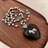 Elegant Black Wooden Heart Pearl Necklace - Lightweight Luxury Clavicle Chain Accessory