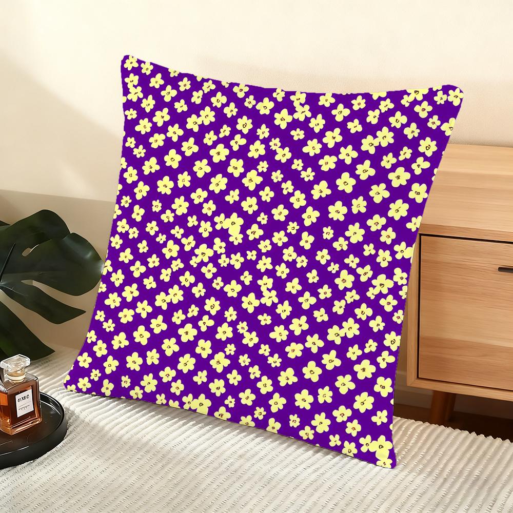 Pansy Mixture On Violet Cushion Cover Soft Short Plush Pillow Cover Smooth Cozy Texture Aesthetic Cushion Case Home Decor