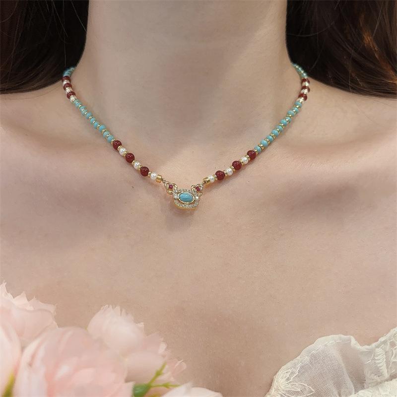 Natural Turquoise Pearl Strand Necklace for Women - Luxurious and Sophisticated Turquoise Collar Chain - Freshwater Pearl Necklace