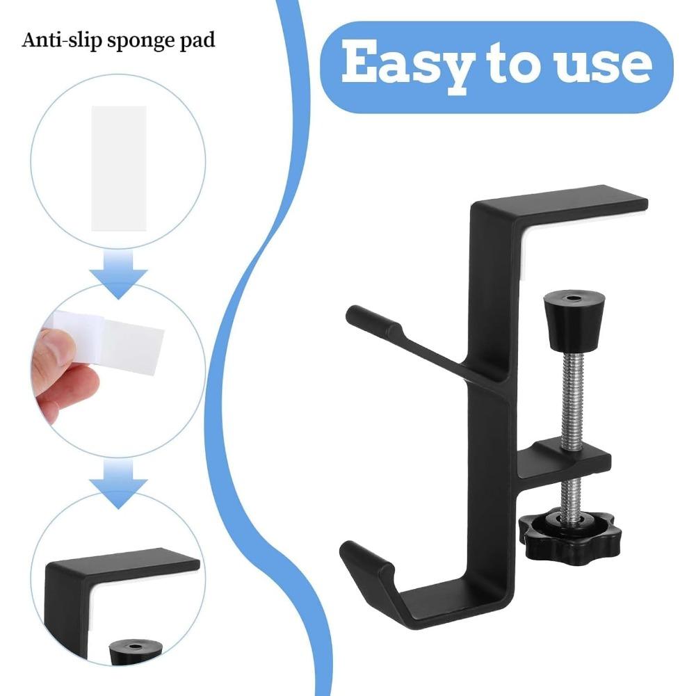 1Pcs Clamp-On Under Desk Hook – Adjustable Arm Headphone & Bag Holder for Desks 1–5cm Thick – Backpack, Purse, Handbag Hanger