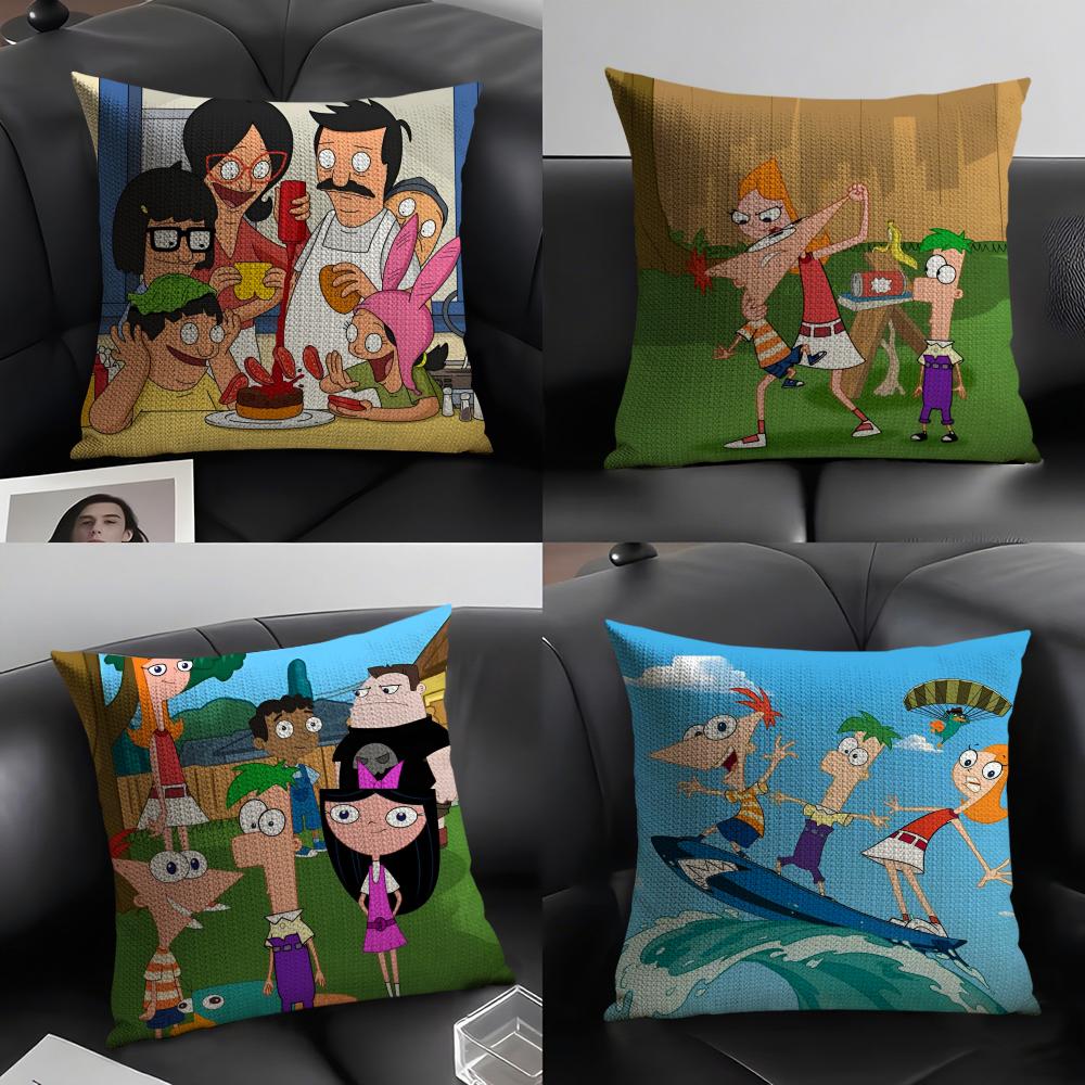 Lu Xika Chen Unisex Phineas And Ferb Pillow Case Linen Cushion Covers For Decorative Sofa Home Pillows Case Car Chair Pillows Cases