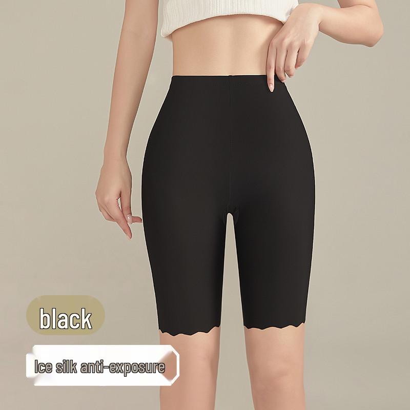 Women's Ice Silk Seamless Safety Shorts, Summer, Cotton Crotch, Anti-Exposure, Non-Rolling Hem, Thin, Plus Size