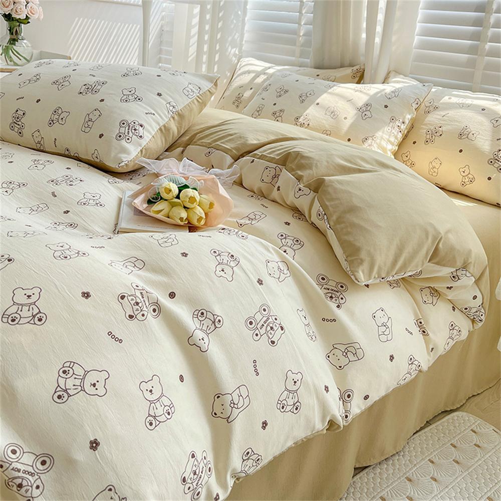 Four-piece Bedding Set Simple Duvet Cover Plant Flower Bed Sheet Adults and Kids Washed Cotton Pillowcase Home Textiles