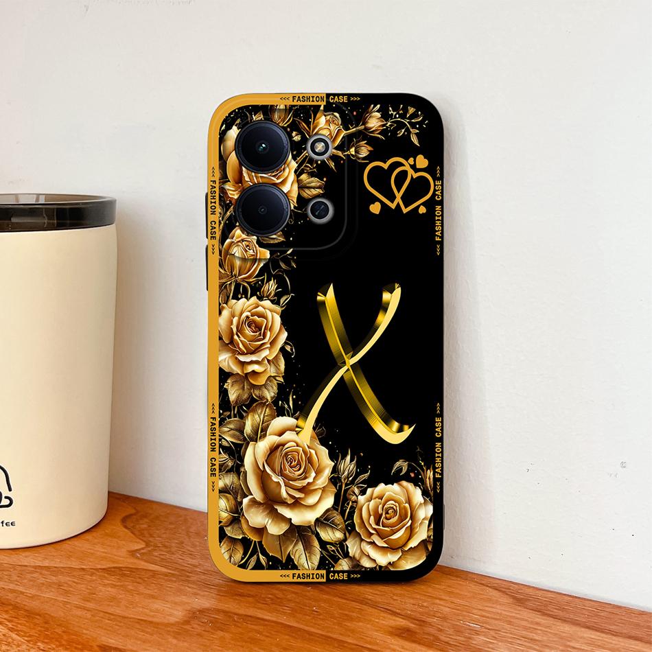 Per Cover Telefono Redmi 15C 4G 5G Fiori Nome Lettere Morbida Silicone Liquido Custodia a Protezione Totale Per Redmi 15 C Alloggiamento Antiurto