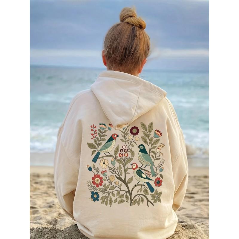 Womens Oversized Hoodie With Floral Print Loose Fit Streetwear Sweatshirt 2025