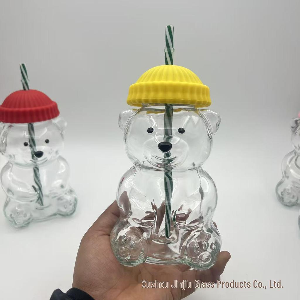 Kubek Kreskówkowy Niedźwiedź z Pokrywką i Słomką - Gorący Produkt Kubek do Kawy