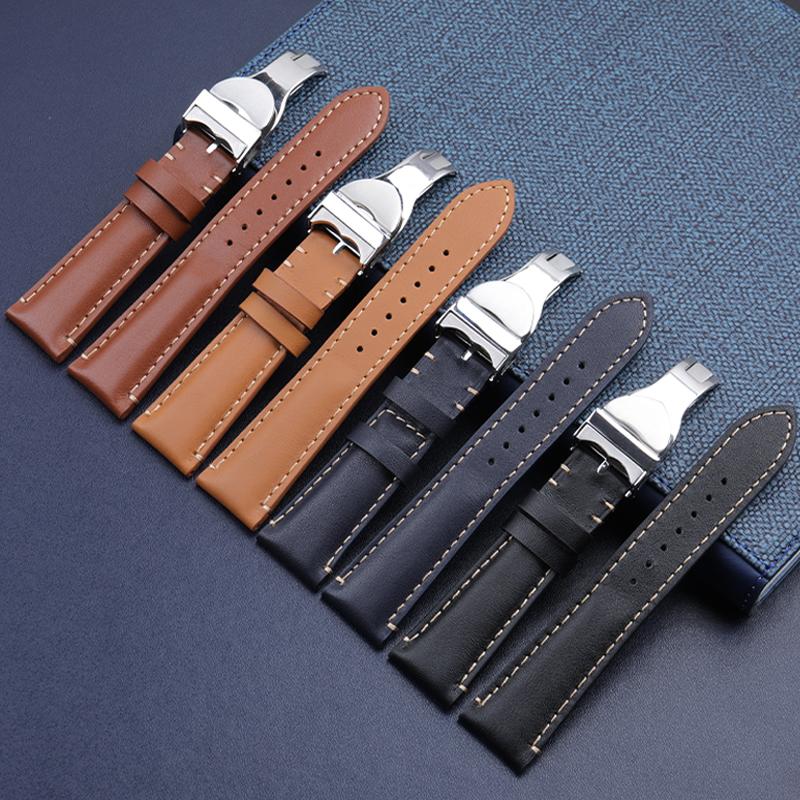 Soft Vintage Leather Watch Band 22mm For Tudor Strap Black Bay 1958 41mm GMT Pelagos Folding Buckle Black Brown Blue Wristband