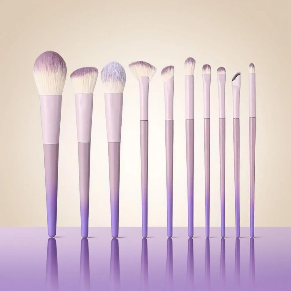 10Pcs Light Purple Makeup Brush Set Soft Synthetic Bristles Powder Blush Contour Eyeshadow Nose Shadow Brushes Kit