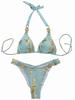 "European & American Snakeskin Bikini with Gold Crystal Accents - Trendy Holiday Swimwear for Women"