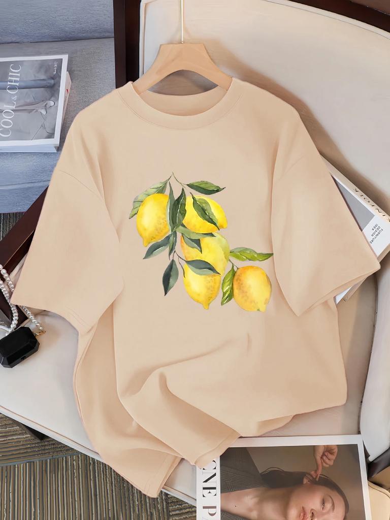 Creative Lemon Pattern T-shirt Women's Casual Soft Top Fashion Cool T-shirt Clothing Street Summer Women's Short Sleeve