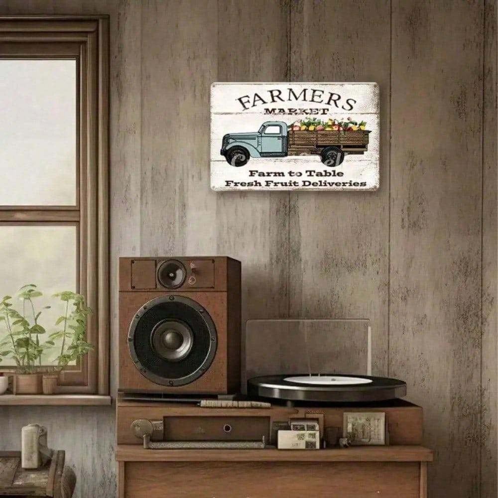 Farmhouse Farmers Market Tin Sign Farm To Table Kitchen Wall Decor Rustic Metal Art Gift Dining Room Home 1P