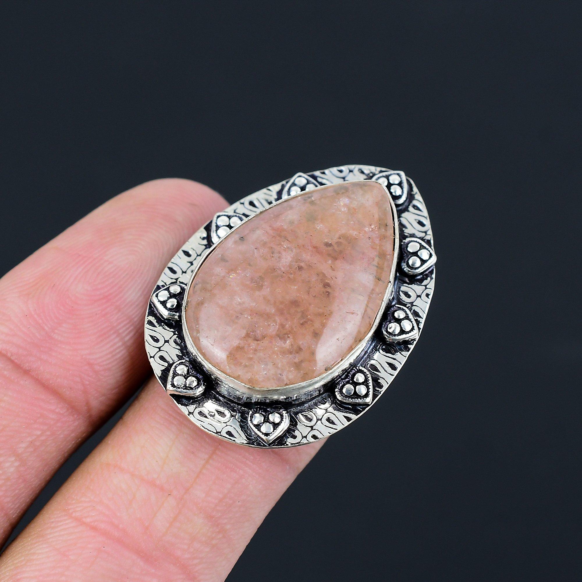 Natural Strawberry Quartz Gemstone 925 Silver Promise Ring Size 7 For Women 7