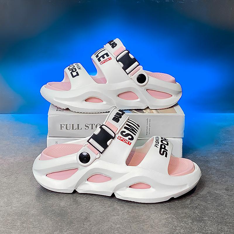 Letnie Męskie i Damskie Jedno Słowo Drag Trend Nadruk Litery Wygodna Dwukolorowa Podeszwa, eva Casual Outdoorowe Plażowe Dziurkowane Sandały Kapcie