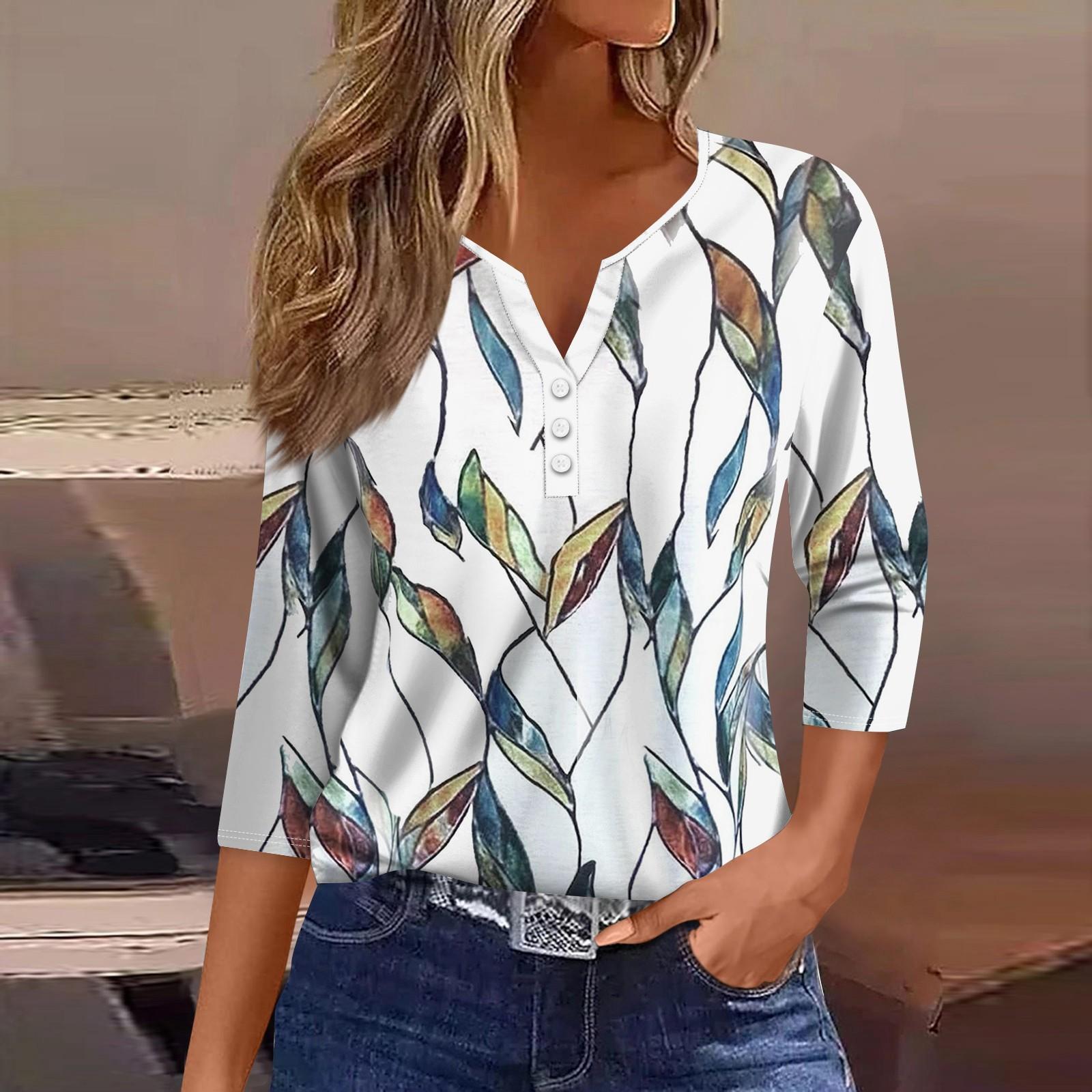

Женские топы с рукавами 3/4 и цветочным принтом, винтажные модные повседневные свободные рубашки с v-образным вырезом, рубашки больших размеров XXL синий