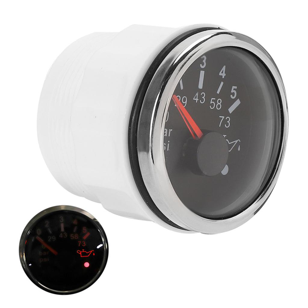 52MM 2in IP67 Oil Pressure Gauge 0‑5BAR 0‑73PSI Meter with Smart Alarm for Cars Yachts BoatsBlack Dial