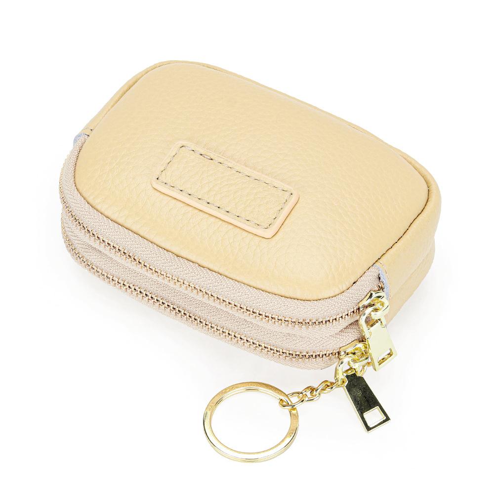 Genuine Leather Coin Purse Women's Compact Mini Double Zipper Storage Bag Large Capacity Key Ring Small