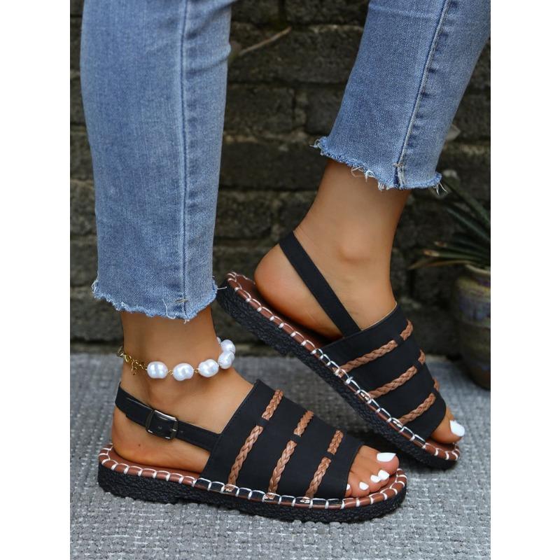 Damen Übergröße Neu Sommer Herbst Flach Gewebt Lässig Einzelriemen Komfort Sandalen