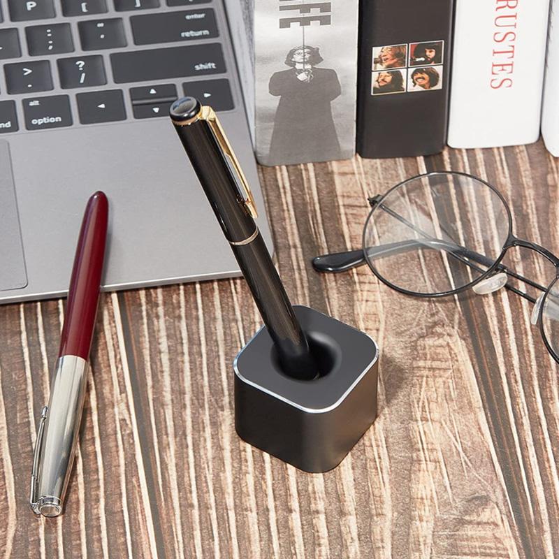 Aluminum Alloy Pen Holder With Non-Slip Pad Student Creative Desktop Ornament Pen Hole Pencil Slot Pencil Storage Stand Office